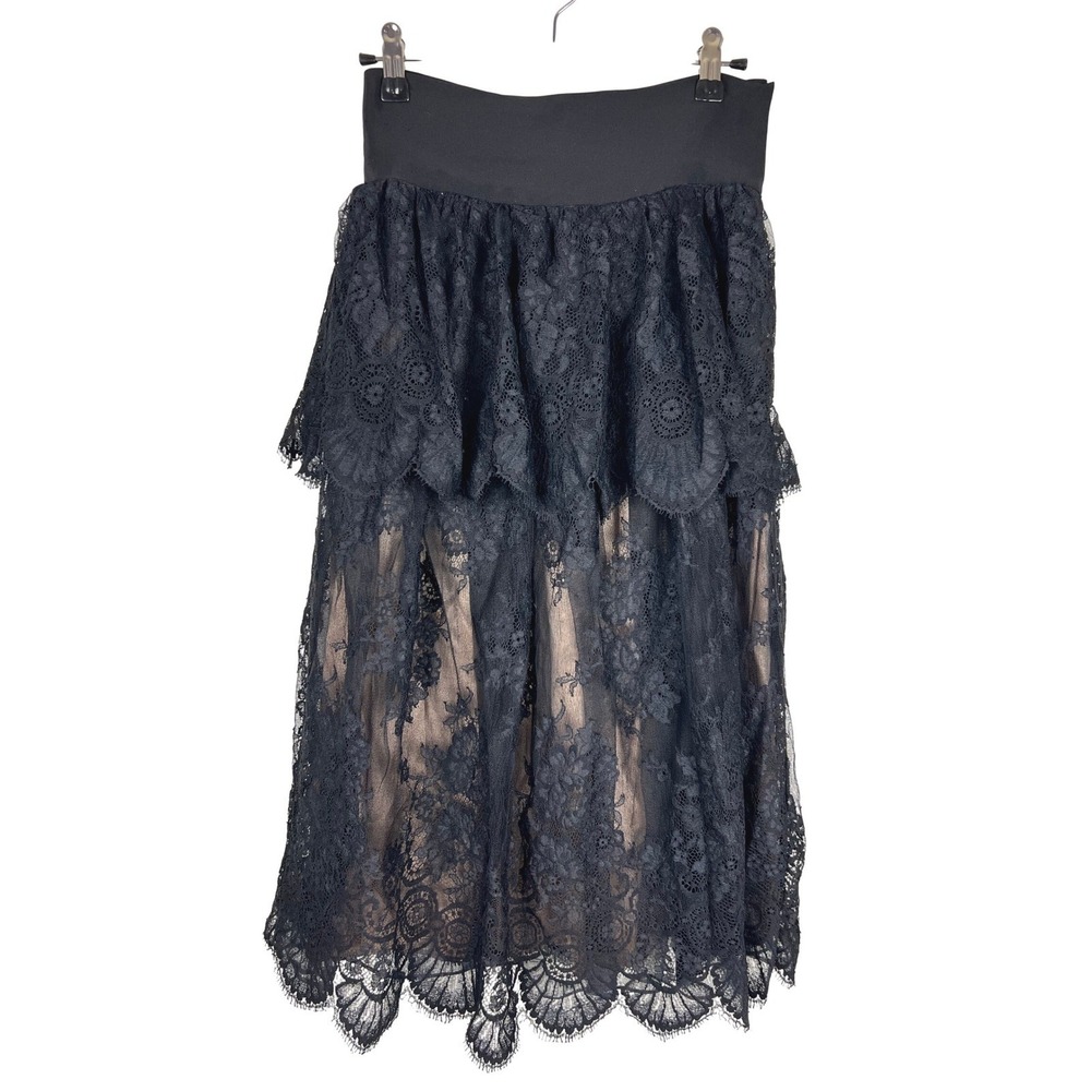 Black Lace Layered Peplum Midi Skirt Whimsygoth Gothic Romance XS